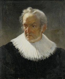 Een oude man in 17e-eeuwse kleding