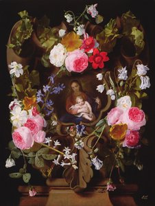 Madonna en Kind Omringd door een Bloemenslinger