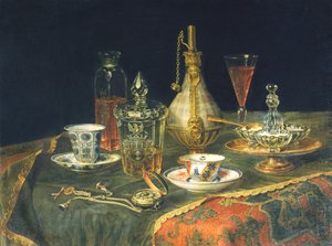 Boheemse glazen, kopjes en een horloge