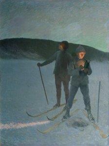 IJsvissen met skiën, avond
