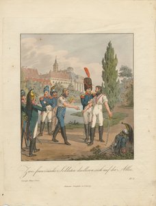 Twee Franse soldaten vechten een duel uit op een laan door Christian Gottfried Heinrich Geissler