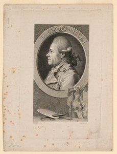 Portret van Daniele Chodoiecki, Frontispice voor "Neue Bibliotheh der schönen Wissenschaften," Leipzig, Duitsland, 1780 door Christian Gottlieb Geyser