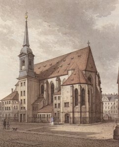 Aquarel van de Sophienkirche in Dresden