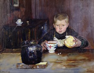 Boodschappenjongen die Koffie Drinkt