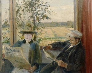 Oda leest de krant Verdens Gang door Christian Krohg