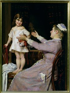 Klein meisje met een pop en haar verpleegster, 1896 door Christian Pram Henningsen