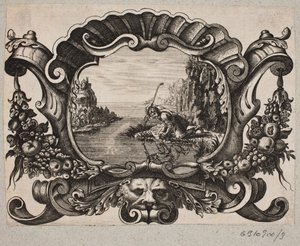 Embleem met herder die zichzelf in een meer spiegelt door Christian Rothgiesser