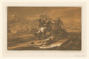 Gevecht tussen ruiters in harnas door Christian Rugendas