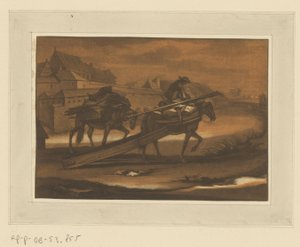 Ruiter met twee bepakte paarden Ruiters, paarden en veldslagen (serietitel)