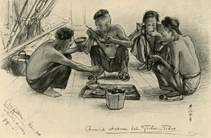 Chinese bemanningsleden eten aan boord van de 