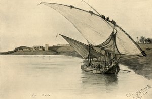 Felucca op de Nijl bij Kom Ombo, Egypte.