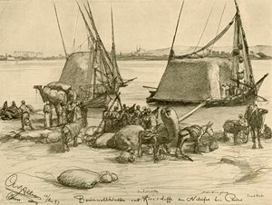 Katoen laden op graanboten, Rivier de Nijl, Caïro, Egypte, 1898