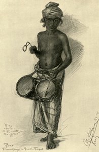Pina - trommelslager in een boeddhistische tempel, Kandy, Ceylon