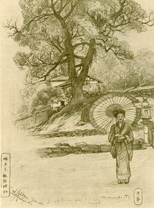 Vrouw met parasol, Nagasaki, Japan