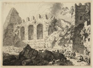 Groot landschap met een piramide door Christian Wilhelm Ernst Dietrich