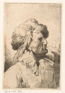 Man met bontmuts en veer door Christian Wilhelm Ernst Dietrich