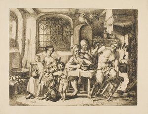 Satyr in een boerenhuis, in de stijl van Jordaens door Christian Wilhelm Ernst Dietrich