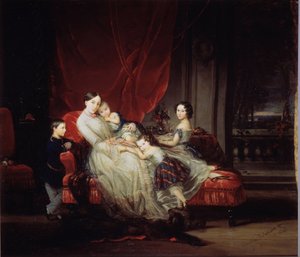 Portret van groothertogin Maria Nikolaevna van Rusland (1819-1876) met vier van haar kinderen (Maria, Nicolaas, Eugenie en baby Eugene)