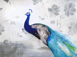 Elegant blauw met pauwenbloemenmotief door Christine Lindstrom