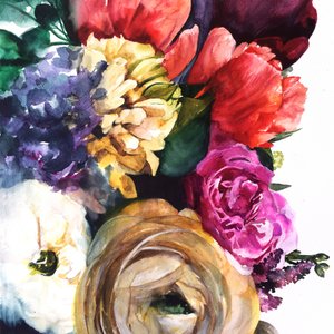 Weelderige aquarelbloemen door Christine Lindstrom