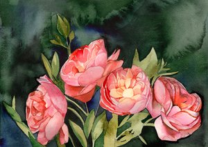 Roze bloemen in aquarelstijl door Christine Lindstrom