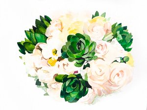 Aquarelboeket met vetplanten door Christine Lindstrom
