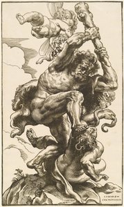 Hercules vecht tegen de Furie en de Tweedracht door Christoffel Jegher after Sir Peter Paul Rubens