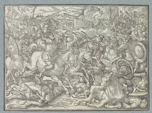 Veldslag bij rotswand door Christoffel van Sichem (I)