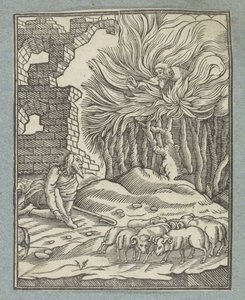 Mozes en de brandende braamstruik door Christoffel van Sichem (II)