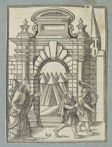 Twee zilveren trompetten worden gebruikt om de gemeenschap bijeen te roepen door Christoffel van Sichem (II)