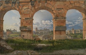 Een uitzicht door drie van de noordwestelijke bogen van de derde verdieping van het Colosseum in Rome door Christoffer Wilhelm Eckersberg