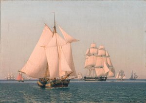 Schepen onder zeil in een milde bries op een heldere zomermiddag door Christoffer Wilhelm Eckersberg