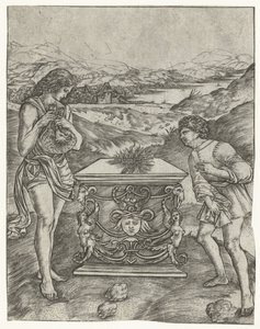 Kain en Abel offeren lam op altaar door Christoforo di Michele Robetta