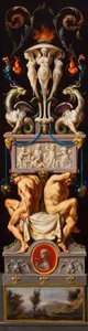 Studie voor een Compositie met Ignudi en Grotesken en een Allegorie van Beeldhouwkunst, c.1776 door Christoph Unterberger