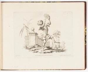 Plaat 10, Le Tambour de Basque (De Tamboerijn), Singeries ou différentes actions de la vie humaine représentées par des singes (Apenstreken of verschillende acties van het menselijk leven voorgesteld door apen) door Christophe Huet