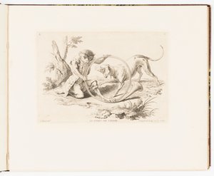 Plaat 2, Le Corps de Chasse (De Jachthoorn), Singeries ou différentes actions de la vie humaine représentées par des singes (Apenstreken of Verschillende Acties van het Menselijk Leven Vertegenwoordigd door Apen)