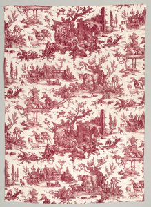Strook van Koperplaat Gedrukt Katoen met Les plaisirs de la ferme Ontwerp, 1785-1790
