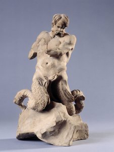 Triton. Stenen beeldhouwwerk door Christophe Veyrier