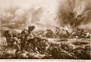 Een Beierse batterij gevangen door Brits vuur terwijl ze zich klaarmaakten ten zuiden van de Bapaume-weg door Christopher Clark
