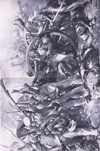 De Slag bij Meanee, 17 februari 1843: Het gevecht bij de kanonnen, illustratie uit Britse gevechten op land en zee, 1915 door Christopher Clark