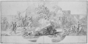De Landing van Columbus in Amerika, studie voor een schilderij (vernietigd in 1777) voor de Sala del Minor Consiglio, Palazzo Ducale, Genua