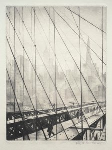 Kijkend door de Brooklyn Bridge door Christopher Richard Wynne Nevinson