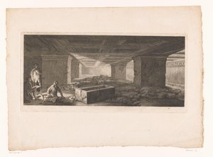 Etruskische Grafkamer in Tarquinia met Links een Tekenaar die wordt Bijgelicht met een Toorts door Christopher Norton