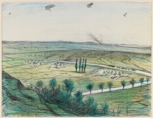 Landschap met observatieballonnen, 1914-18 door Christopher Richard Wynne Nevinson