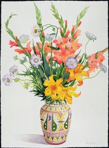Oranje en Blauwe Bloemen in een Marokkaanse Vaas door Christopher Ryland