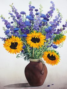 Zomerbloemen in bruine kan
