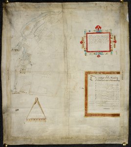 Kaart van Bayford en Goodmanston landgoederen in Murston en Sittingbourne, co. Kent: 1590 door Christopher Saxton