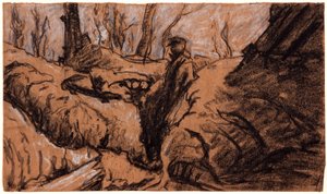 Een man in een loopgraaf, ca. 1914