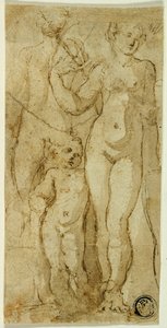 Venus en Cupido door Circle of Parmigianino