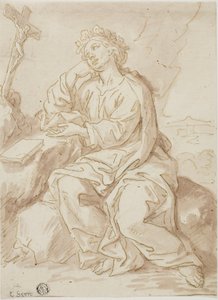 Heilige Dorothea biddend in de woestijn